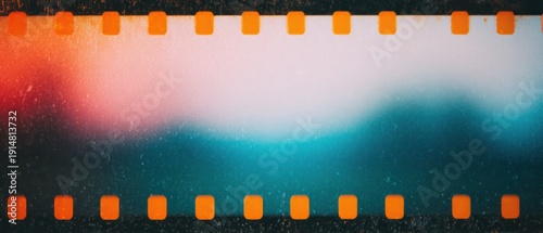 Retro Photographic Film Strip with Orange Light Leaks and Grainy Analog Texture Vintage Cinematic Background