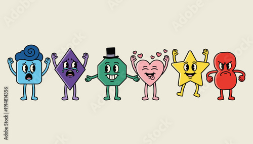 Emotions dance together in a colorful lively scene with shapes