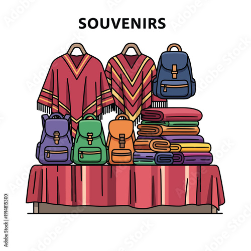 Traditional Clothing and Souvenir Items Display.