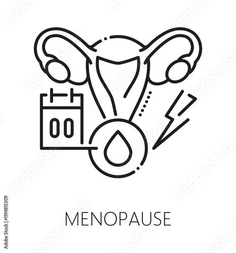 Menopause gynecology, pregnancy medicine line icon. Urinary healthcare outline sign, pregnancy medicine vector symbol. Reproductive health and gynecology icon or pictogram with uterus and calendar