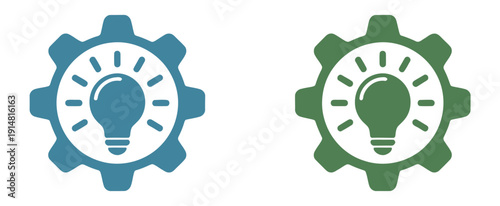 light bulb gear innovation icon set creative idea technology concept, ranked titles theme, hierarchy intelligence symbols, premium invention levels for modern startup and digital branding design.