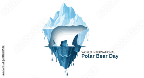 Illustration of a polar bear on melting ice for World International Polar Bear Day, symbolizing the impact of climate change on arctic marine mammals.