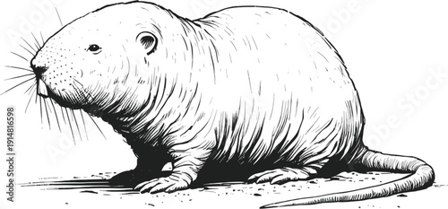 Minimal Naked Mole Rat linework ink sketch hand drawn pen drawing vector illustration
