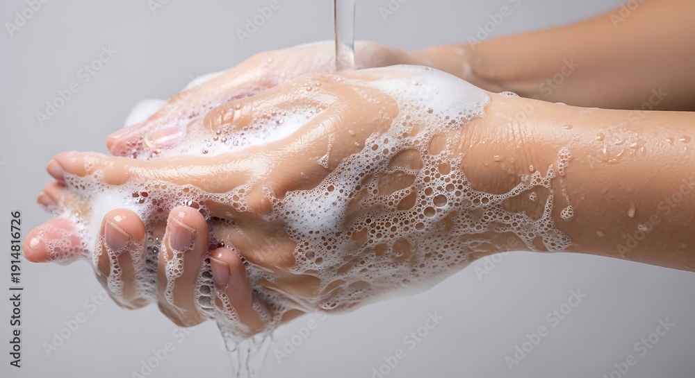 Fototapeta premium Hands receiving water during vigorous cleansing routine for proper hygiene