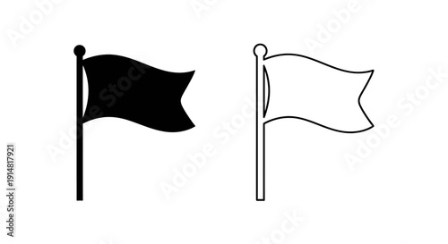 Black and white flags on poles, vector illustration, simple design, clean background Vector