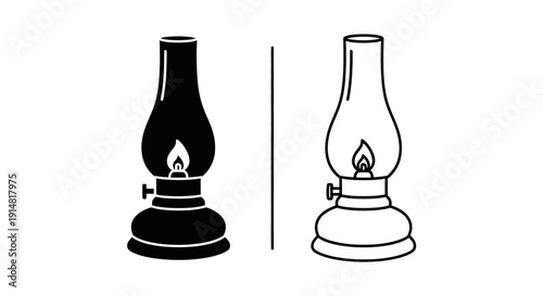 Vintage oil lamps, retro design, black and white illustration, classic decor, antique style Vector