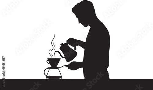 Silhouette of person pouring coffee into a drip filter
