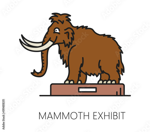 Museum and art gallery exhibition color line icon of mammoth, vector pictogram. Archeology museum and paleontology gallery exhibition outline icon of prehistoric animals or extinct mammoth exhibit