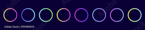 Neon gradient rings set, with glowing light effects, futuristic portal gateway, vibrant and LED illumination. abstract vector frame composition.