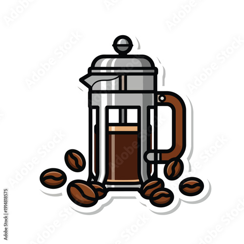 French Press Coffee Maker with Coffee Beans.