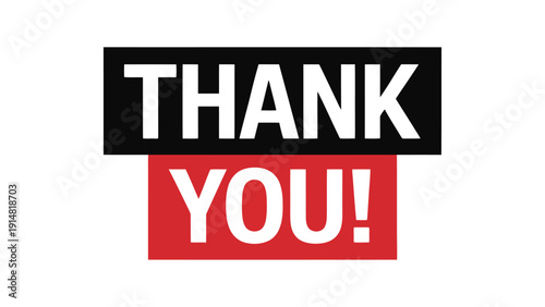  bold thank you text design in black and red color blocks expressing gratitude appreciation and acknowledgment message isolated on white background for social media banner poster card