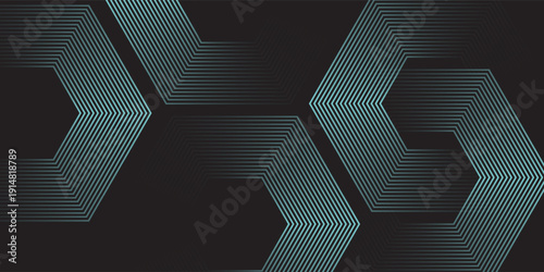 Dynamic turquoise neon hexagonal lines form a striking geometric pattern on a black background, evoking modern technology, futuristic design, and digital aesthetics
