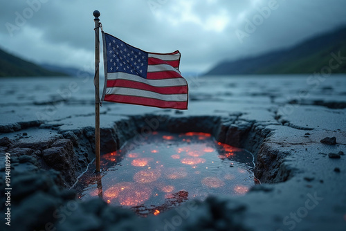 Wallpaper Mural American Flag Planted in Cracked Arctic Ice with Glowing Lava Representing US Greenland Crisis Torontodigital.ca