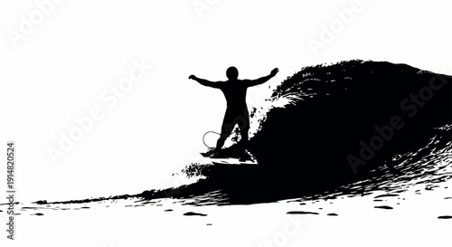 Dynamic Surfer on Wave Silhouette Vector Tropical Beach Sports Adobe Illustrator Artwork