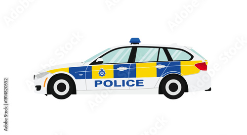 English Police Patrol Car Vector Illustration – Law Enforcement Emergency Vehicle Design