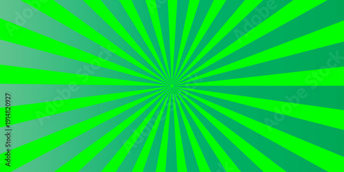 Abstract retro green background featuring a bright radial sunburst with vintage grunge texture and vector starburst beams for a summer energy wallpaper design