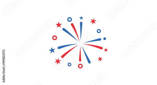 Vector illustration of a patriotic firework explosion with red, white, and blue stars and streaks isolated on transparent background
