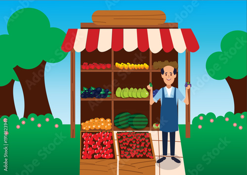 Fruit Seller Vector Image
