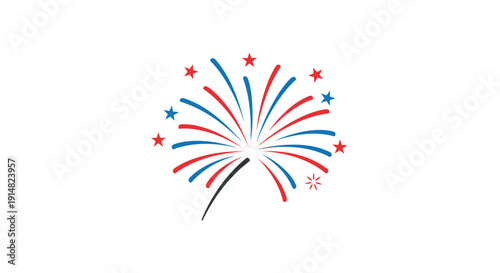 Vector illustration of a red, white, and blue firework explosion with stars isolated on transparent background
