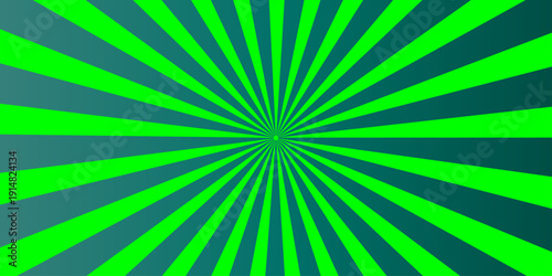 Abstract retro green grunge sunburst vector backdrop featuring vintage radial rays and a starburst pattern with a weathered paper texture and light beams