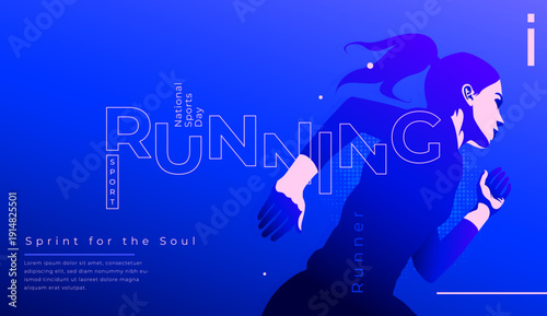Energetic athletic running concept featuring a woman sprinter in motion. Ideal for sports tournament, healthy lifestyle campaigns, and National Sports Day event. Athlete silhouette in full sprint. 
