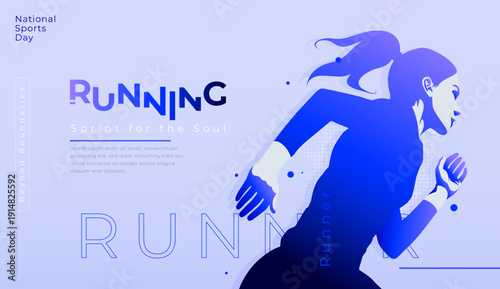 Energetic athletic running concept featuring a woman sprinter in motion. Ideal for sports tournament, healthy lifestyle campaigns, and National Sports Day event. Athlete silhouette in full sprint. 