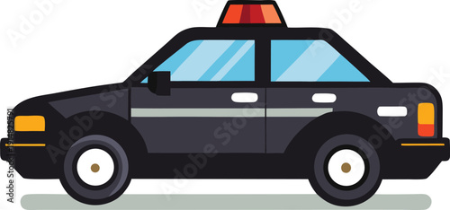 Black taxi cab with yellow and red light on and white windows