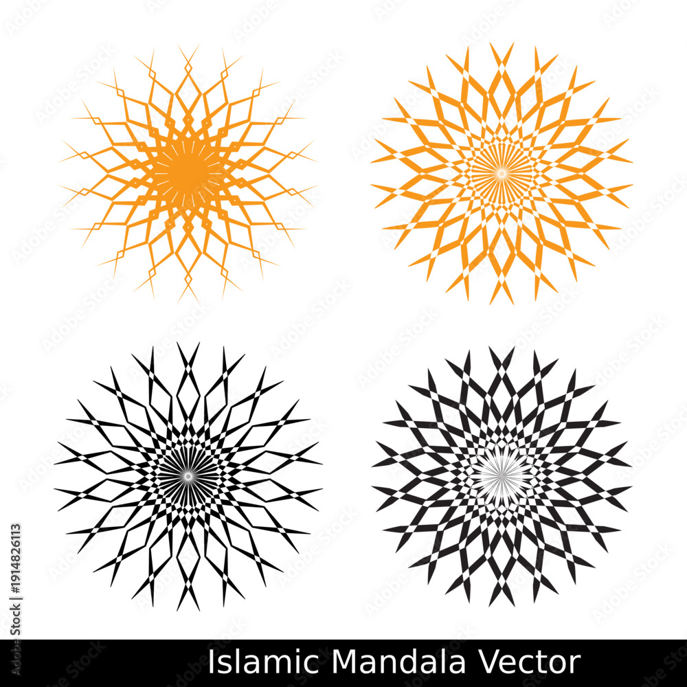 Obraz premium A set of four Islamic Mandeville vector graphics in different colors