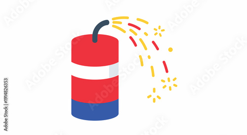 Vector illustration of a red, white, and blue firework exploding with sparks isolated on transparent background