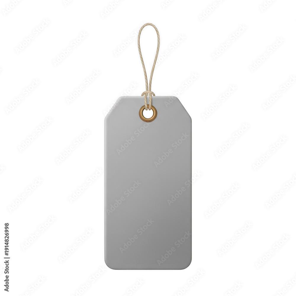 Fototapeta premium A blank gray shipping label with a string attached, ready for writing. isolated on transparent background