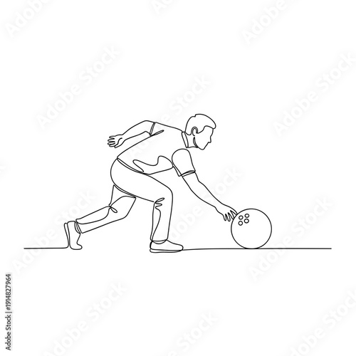 continuous line drawing of bowler rolling a bowling ball minimalistic sports illustration