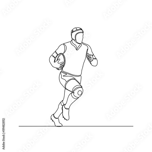 continuous line drawing of rugby player running with ball minimalistic sports illustration on transparent background