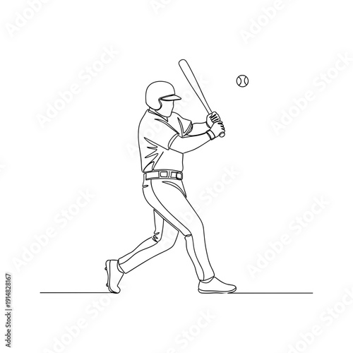 continuous line drawing of baseball player hitting a ball minimalistic sports illustration on transparent background