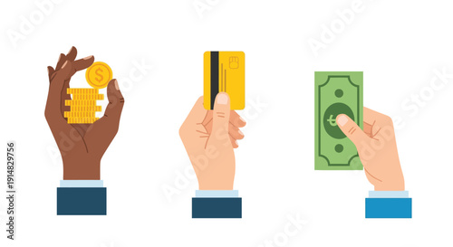 Hands holding money and a credit card representing financial transactions