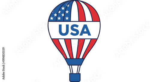 Vector illustration of a hot air balloon with USA flag design isolated on transparent background