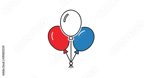Three colorful balloons in red, white, and blue, isolated on transparent background