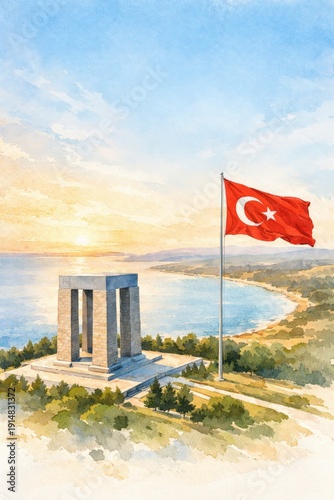 Wallpaper Mural 18 mart canakkale zaferi watercolor background. Torontodigital.ca