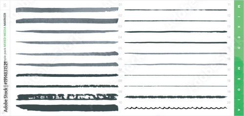 Vector Brushes. Mixed Media Sampler Set. Marker Pen.