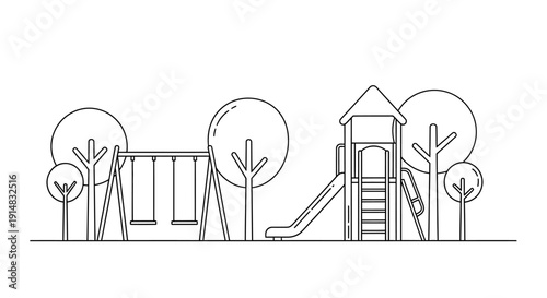 Black and white line drawing playground.