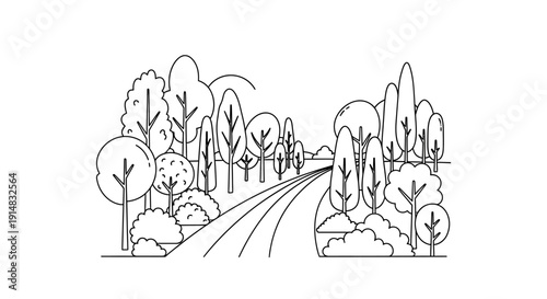 Trees and bushes on roadside landscape.