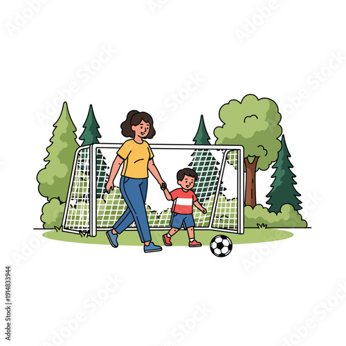 Mother and Child Playing Soccer Together.