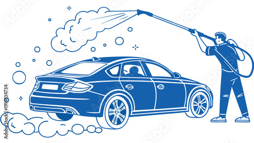 Car Wash Service Illustration Pressure Washer Cleaning Vector