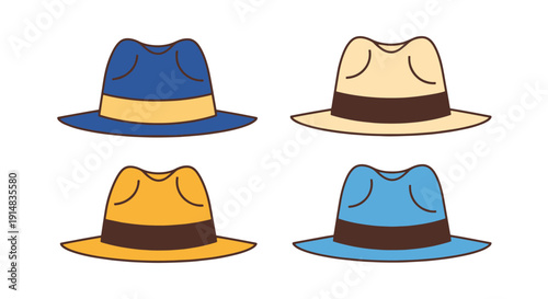 Panama Hat Line art dynamic smooth color illustration