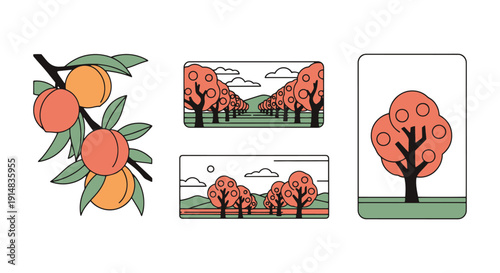 Peach Orchard Line soft abstract creative illustration