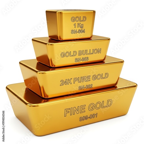 Golden bars stacked shiny gold bullion bars investment precious metal 3d illustration