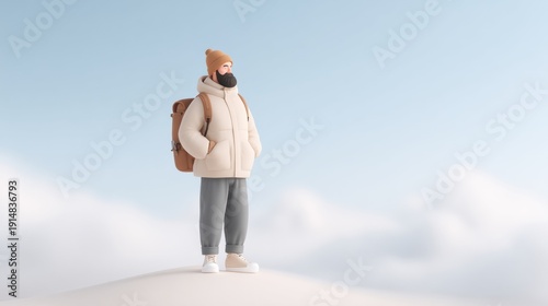 Illuminated Wooden house in the forest with the fog