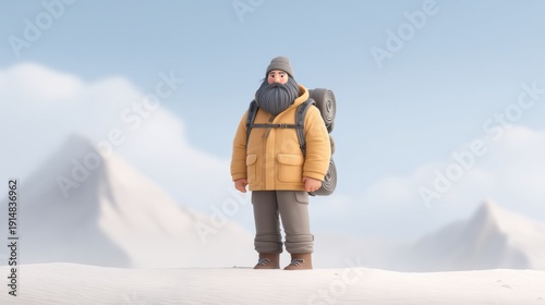 illustration of bearded male mountaineer in warm
