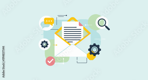 Envelope with letter and search icons illustrating email management and communication