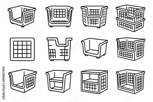 Plastic modern ventilation icon icons stack stackable sturdy bin corners vector basket