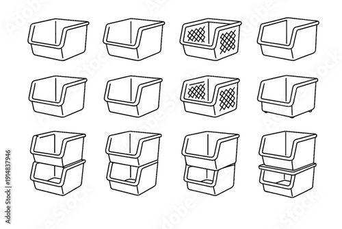 Flat frame vector basket icon edges stackable airflow lightweight panels rounded icons